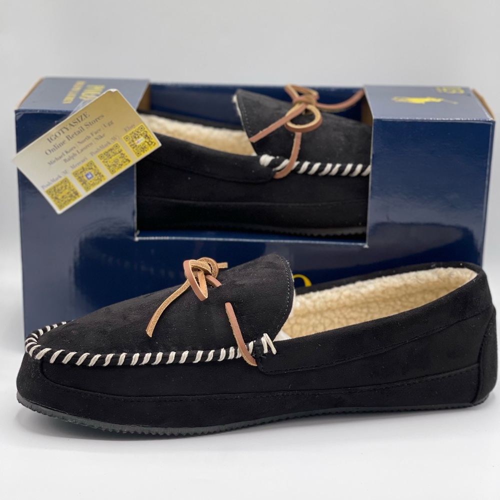Polo Ralph Lauren Men's Black Moccasin Slippers 13 - Memory Foam Comfort - Picture 6 of 7